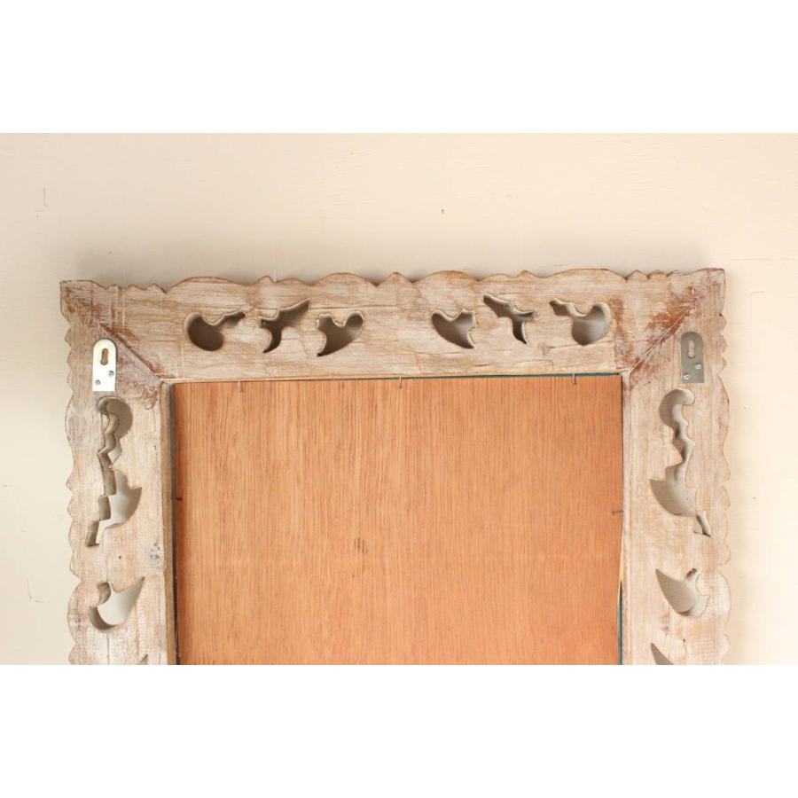 ウッドフレームミラー 鏡 姿見 壁掛け ウォールミラー 木製 彫刻