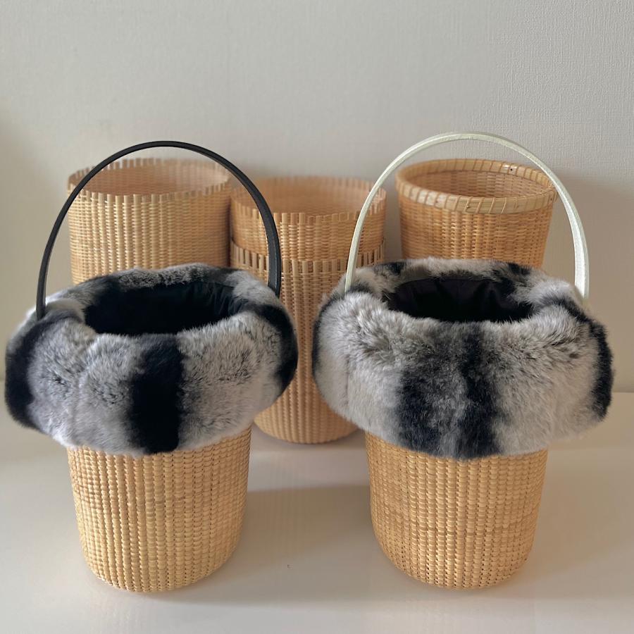 ナンタケットバスケット用 ファー付きインナーバッグ スエード製