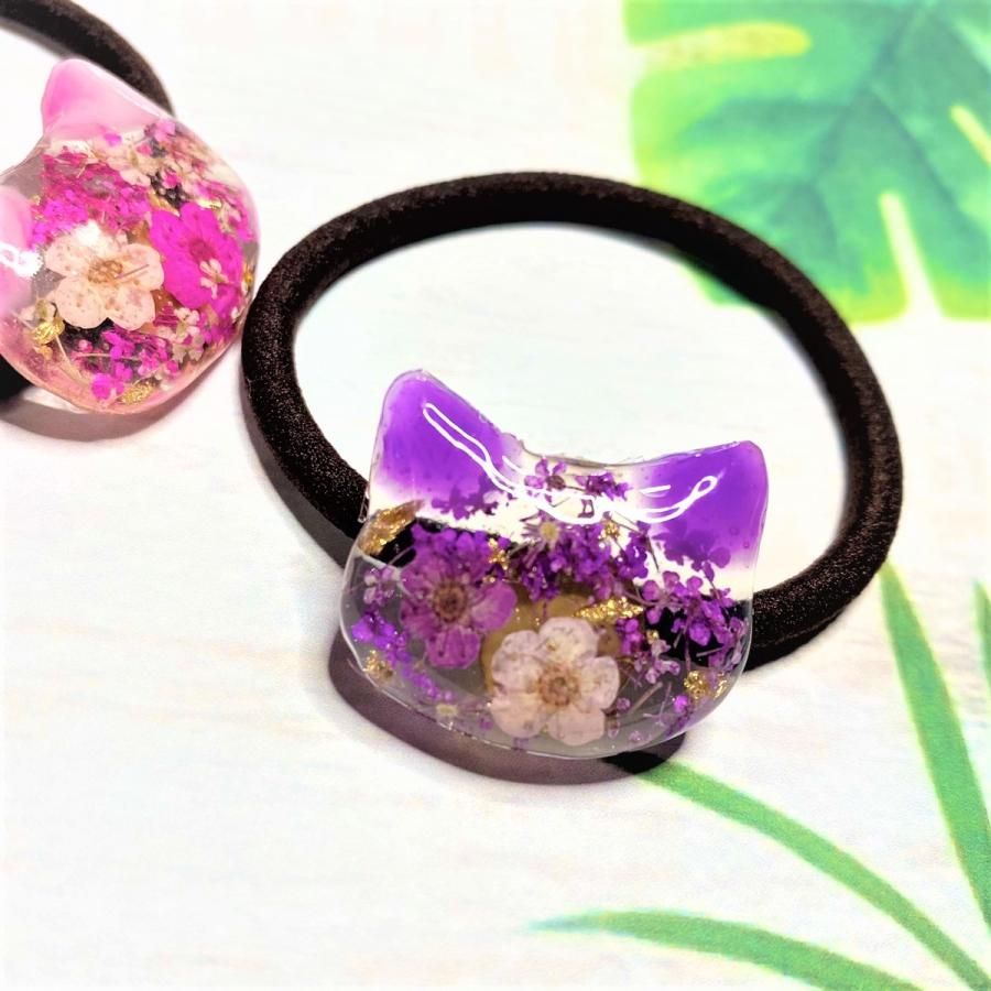 ねこちゃんヘアゴム 猫 ドライフラワー フラワー 髪飾り お花ネコ