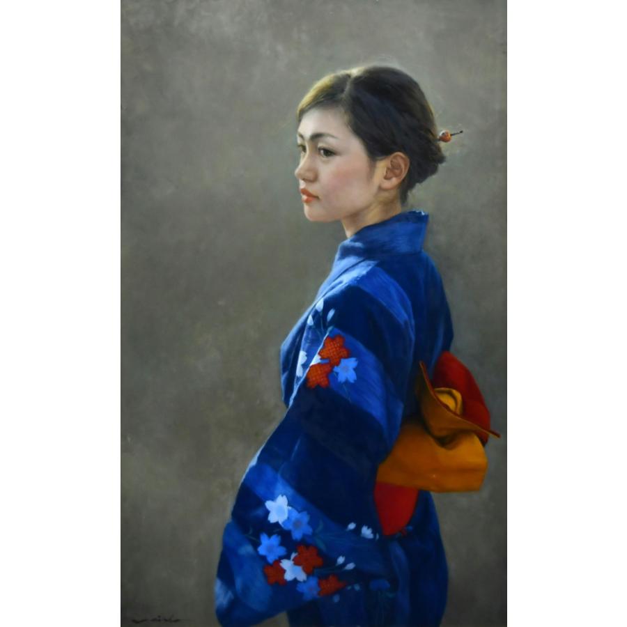 中上誠章 「夕涼」 油彩M10号 真作保証 今注目を集める人気写実画家