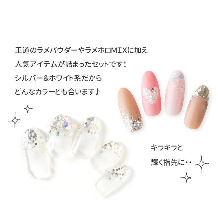 ホワイト＆シルバー グリッターセット ラメ/ホロ/乱切りフィルム8種