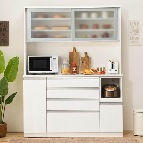 ニトリ（NITORI） 幅150cm 食器棚(レジューム 150AG-S WH/150QH-R WH