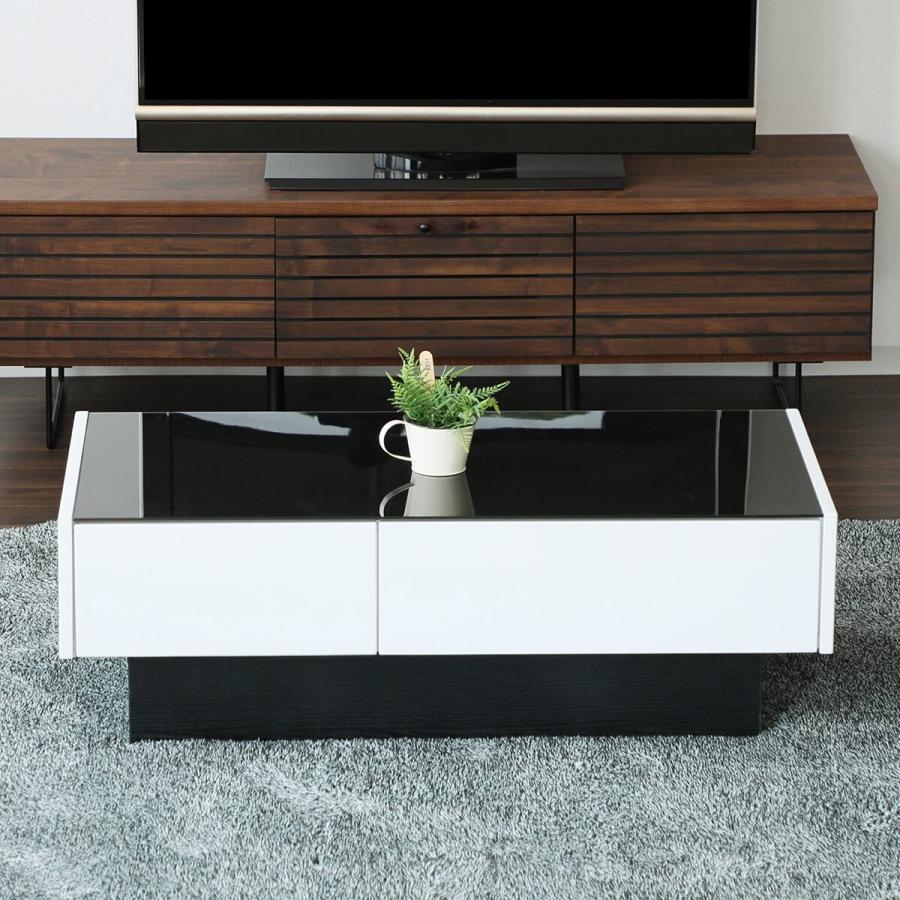 ニトリ（NITORI） ガラス天板センターテーブル 引出し付き (エナメル