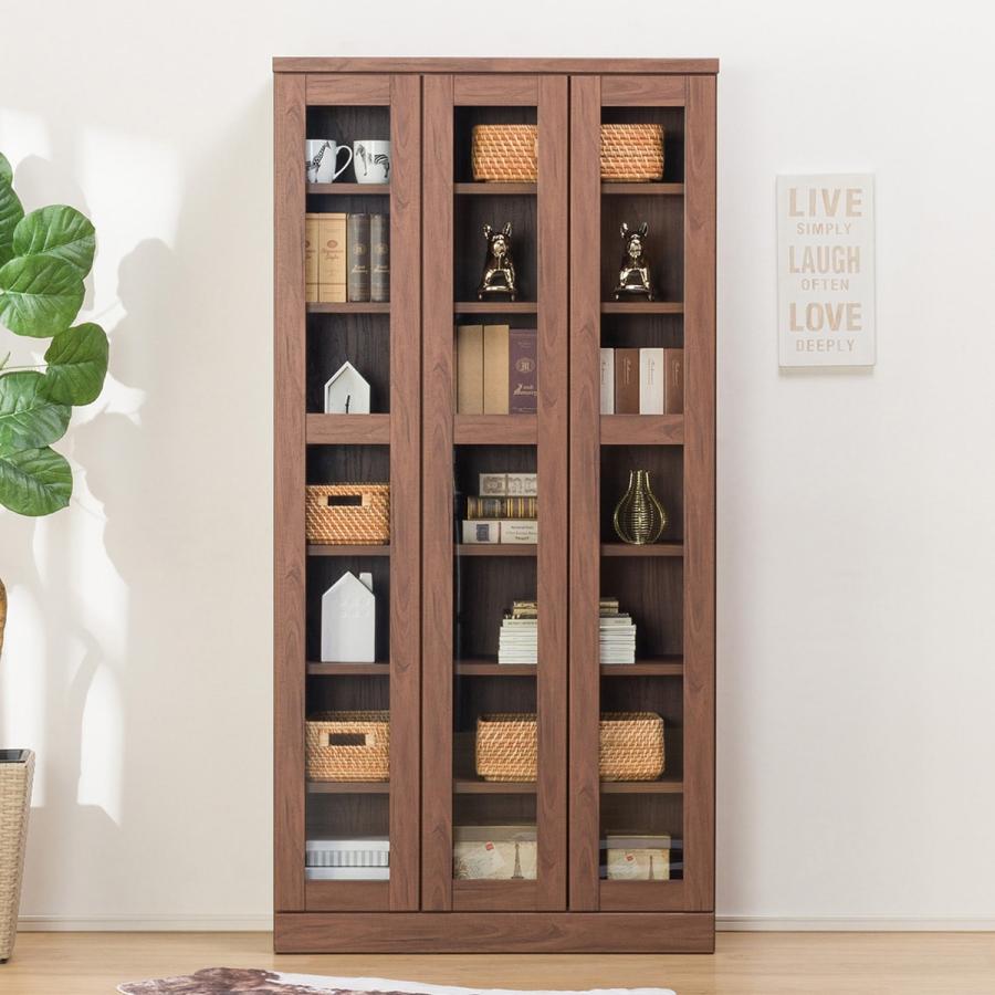 ニトリ（NITORI） ガラス扉 本棚(カット I 90 MBR) 書棚 ラック