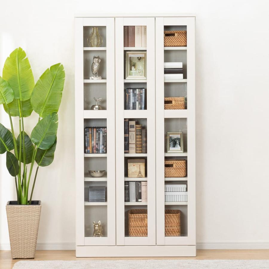 ニトリ（NITORI） ガラス扉 本棚(カット I 90 WW) 書棚 ラック