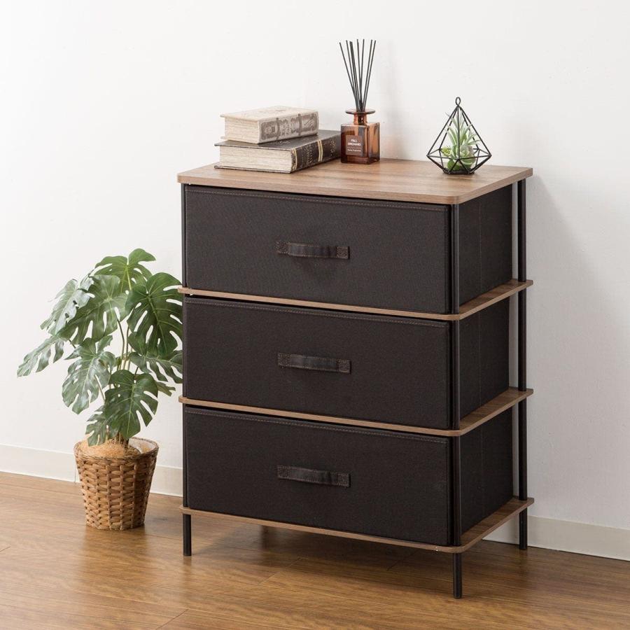 ニトリ（NITORI） 3段チェスト PST2 (ミドルブラウン/ブラック) タンス