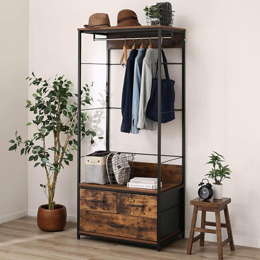 ニトリ（NITORI） ハンガーラックセット(Nステイン1880BR/追加引出し