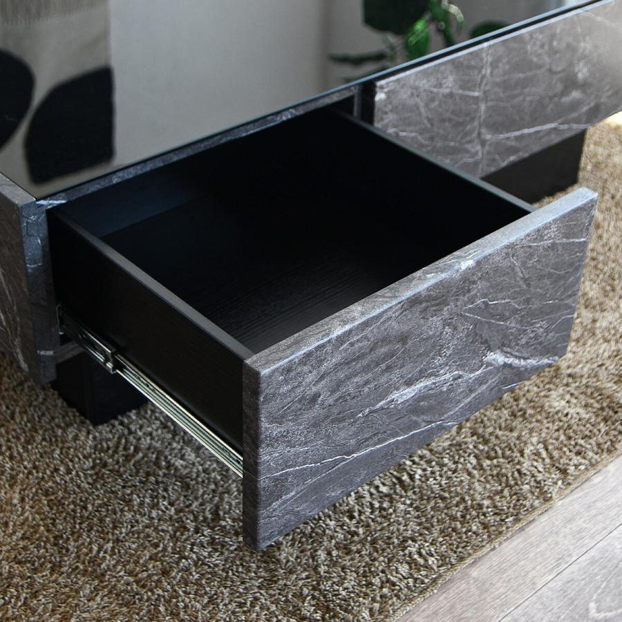 ニトリ（NITORI） ガラス天板センターテーブル 引出し付き (大理石柄