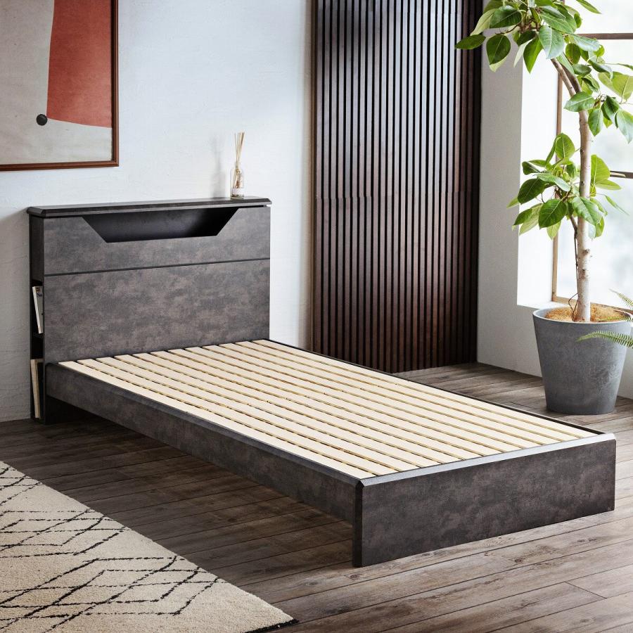 ニトリ（NITORI） ベッド 棚・照明付きベッドフレーム (セラミック調 S