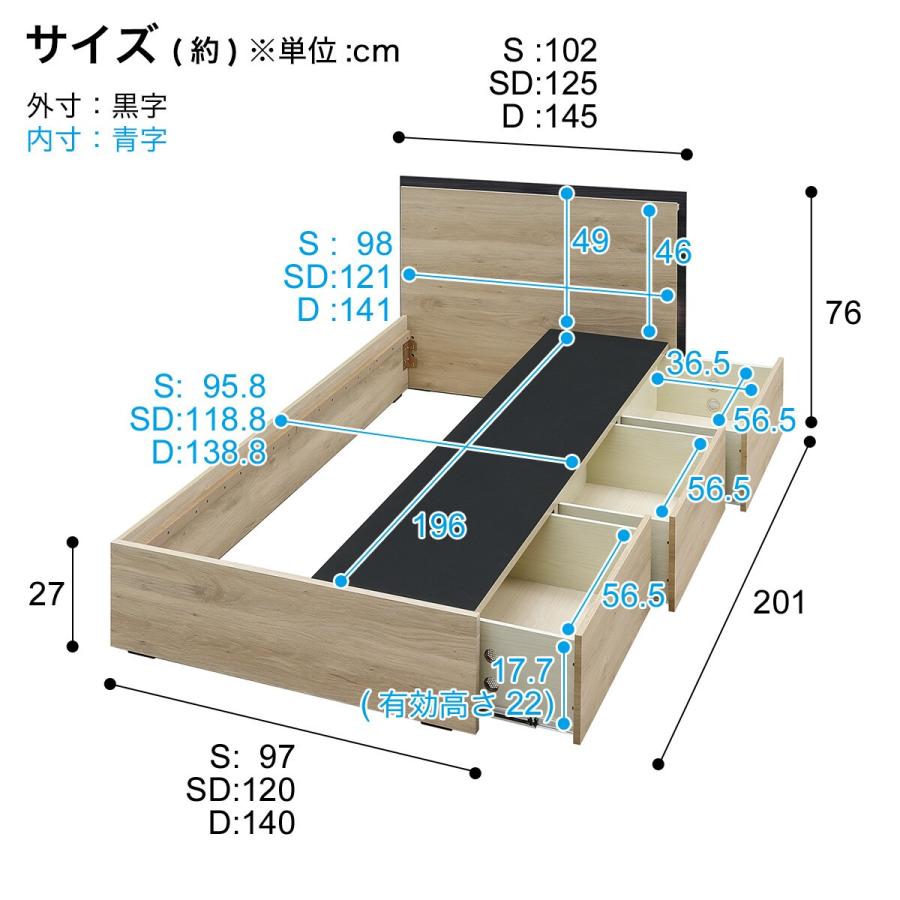 ニトリ（NITORI） シングル 照明・コンセント付き収納ベッドフレーム