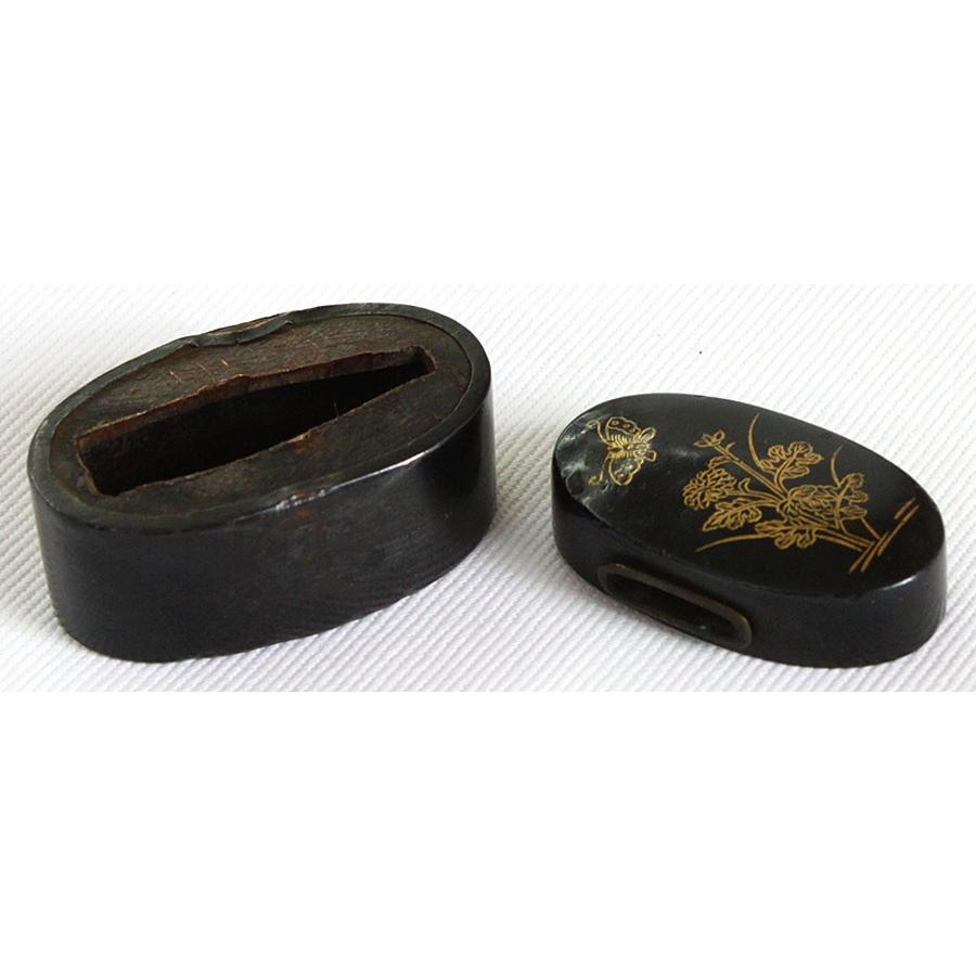 刀装具 f-32 縁頭 花と蝶の図 赤銅地金象嵌 鍔・刀装具 : 日本刀販売の