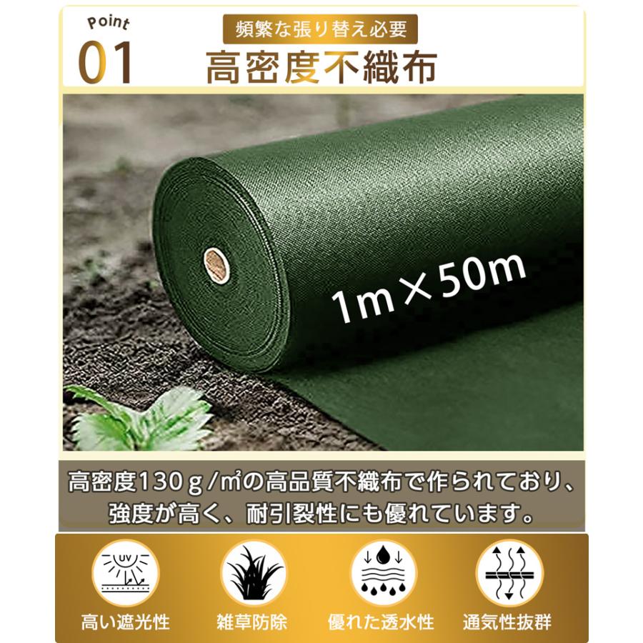 超高耐久 防草シート 1mx50m 高密度130g 固定ピン付き 長期間敷き直し