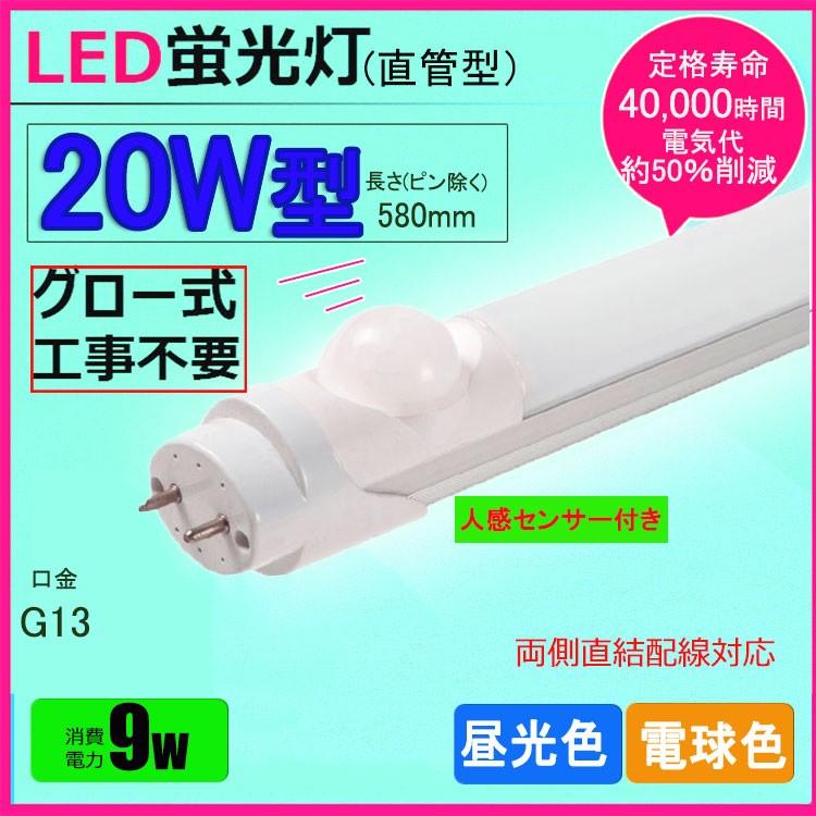 NISSIN LUX LED蛍光灯 20w形 人感センサー付き 昼光色 電球色 led直管