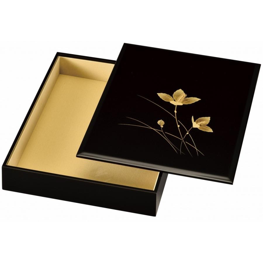 文箱 書類入れ 書類箱 文庫 A4 板蓋 黒塗り 花静か 11.0 会津漆器 会津