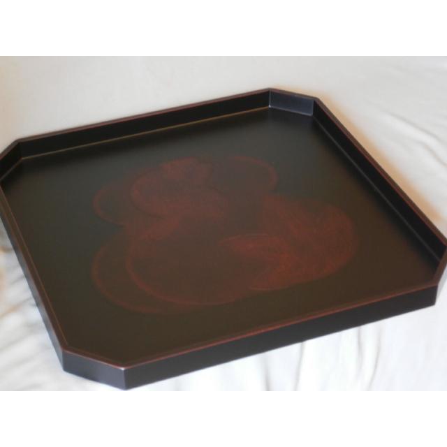 角盆 木製 越前漆器 越前塗り 膳 お盆 隅切 布張 曙 瓢箪 春秋 11.5寸