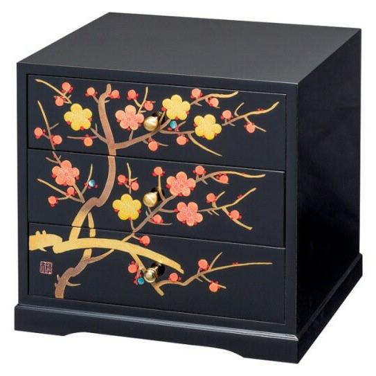 引出し 会津漆器 黒塗り 香梅 三つ引タンス 会津塗り 木繊 ギフト
