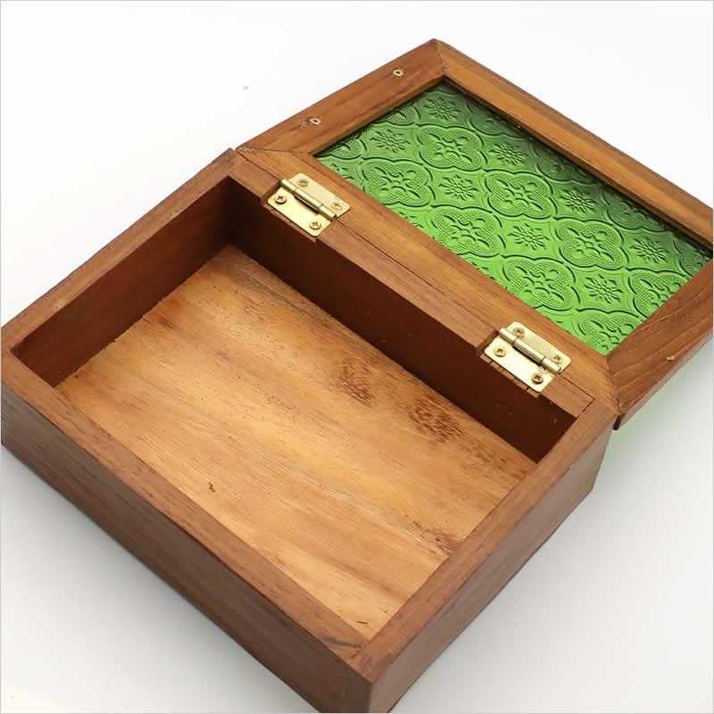 ウッド&エンボスガラス ボックスM BOX 小物入れ 木製 木 蓋付き