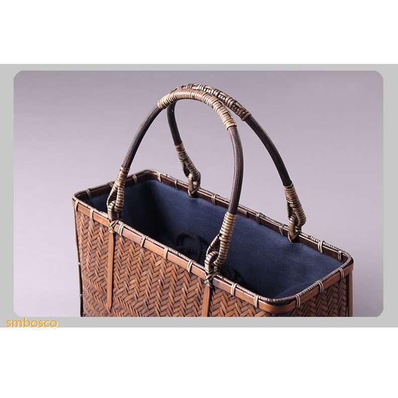 最高級 匠の技 かごバッグ 和風 トートバッグ 真竹 茶器収納 便攜