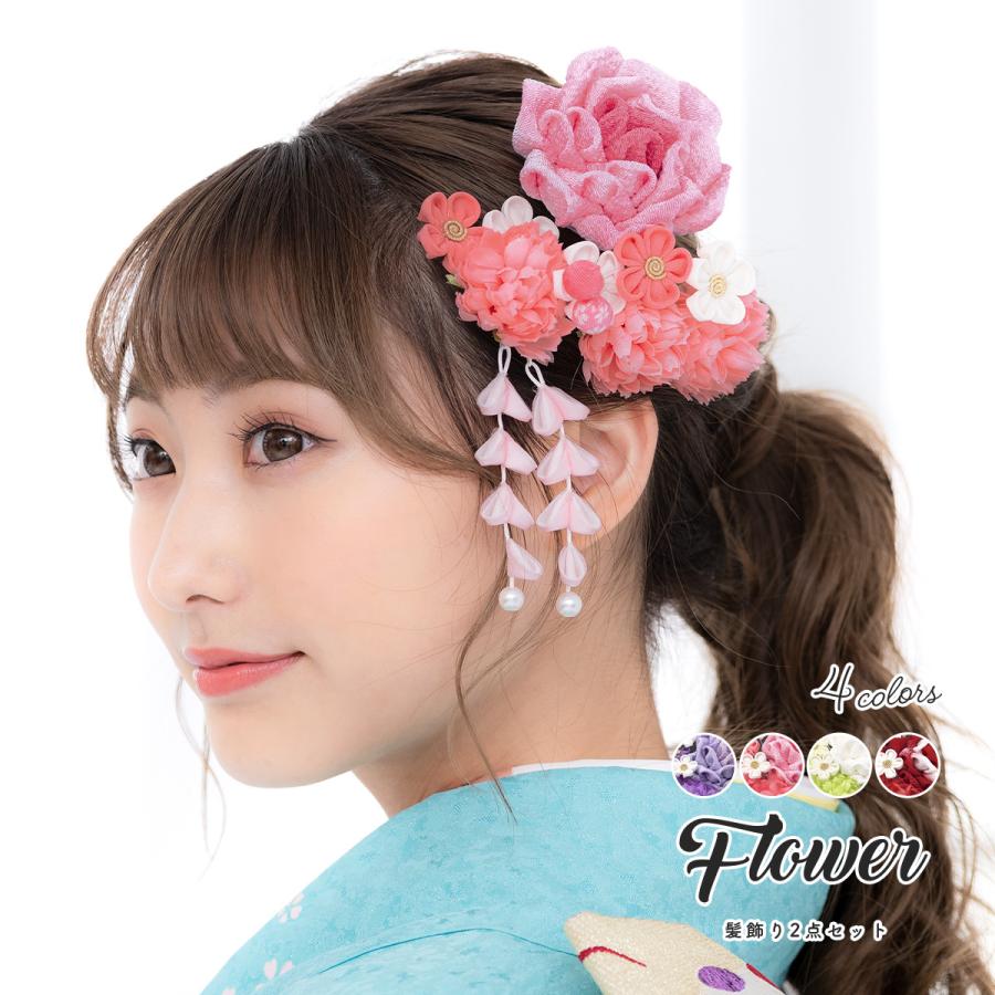 SOUBIEN（創美苑） 髪飾り 成人式 つまみ細工 2点セット 薔薇 バラ