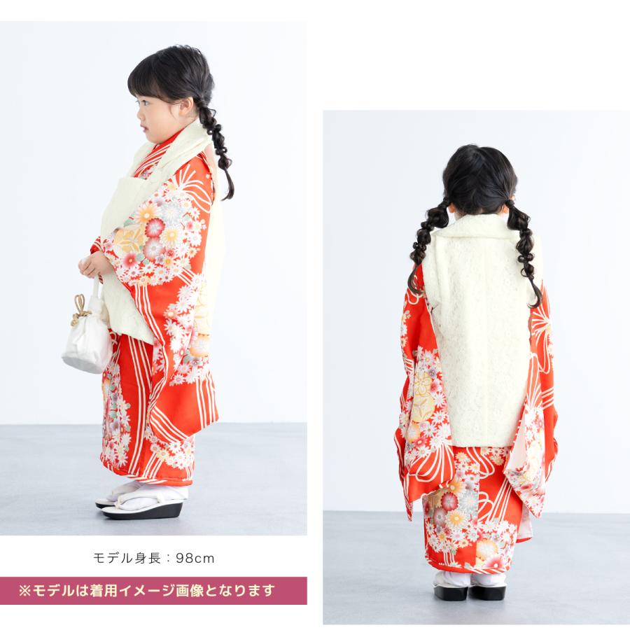レンタル 七五三 女の子 3歳 着物 被布 フルセット レッド ホワイト