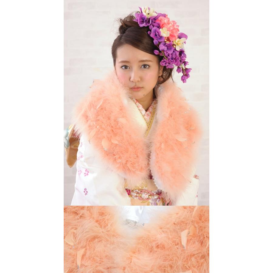 SOUBIEN（創美苑） ショール 成人式振袖ショール 羽毛 オレンジ ラメ