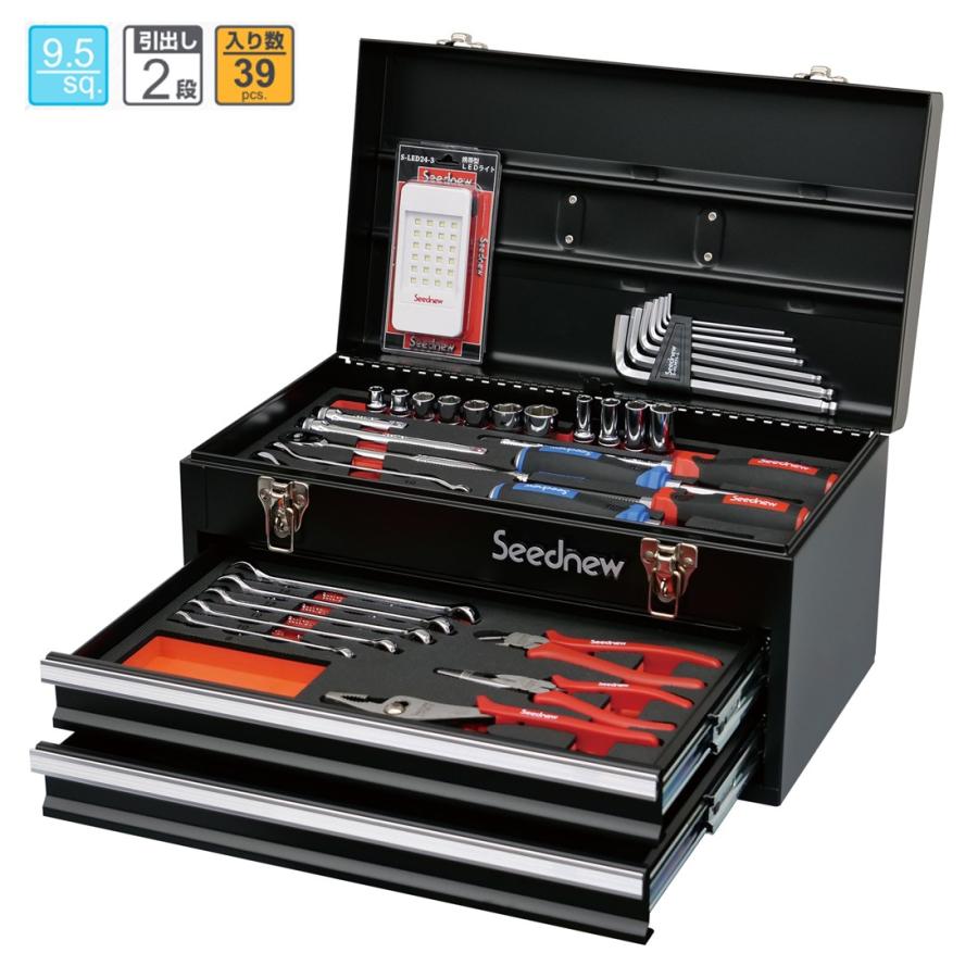 Seednew S-39313BL 39PC 9.5角工具セット 黒 新品 : CarParts SORA