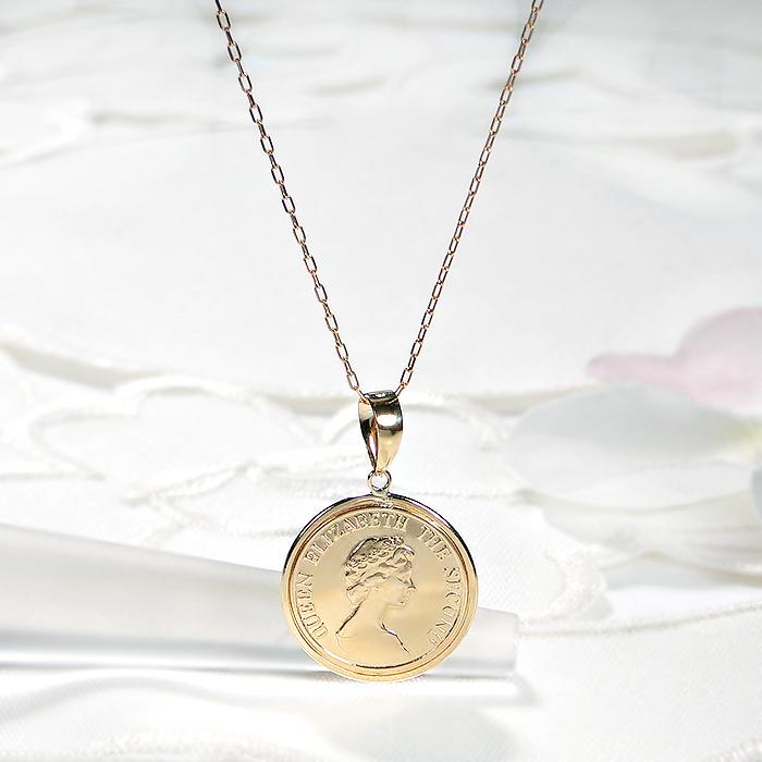 K18YG コイン型 ペンダント ペンダントトップ トップのみ チェーン付