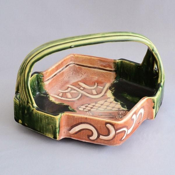 菓子鉢 茶道具 桑原小三郎 作 鳴海織部 松皮菱手付鉢 : 茶道具専門店