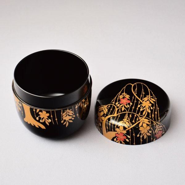 茶道具 棗 筑城筑良作 柳桜蒔絵 大棗 木製・本漆塗・切合口 : 茶道具