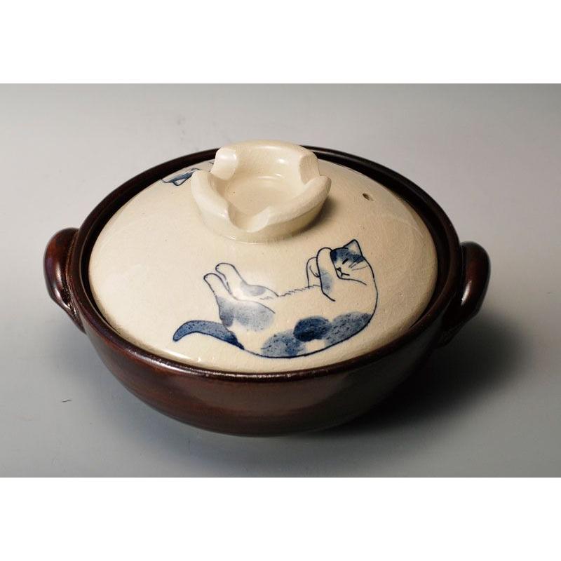 ねこ 6号土鍋 M0212| 土鍋 おしゃれ 猫 ネコ 直火鍋 日本製 陶器 耐熱