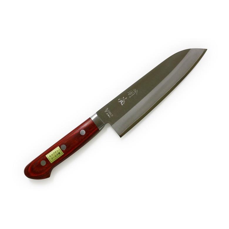 翁流 三徳包丁 刃渡り165mm （ゴールド本割込・両刃・茶合板柄・口金
