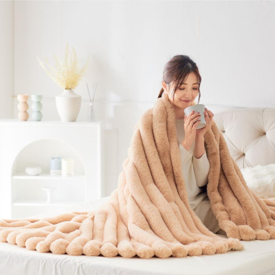 ASHEL 7cmボーダー2WAY毛布【シングル】ブランケット ふわふわ 洗える