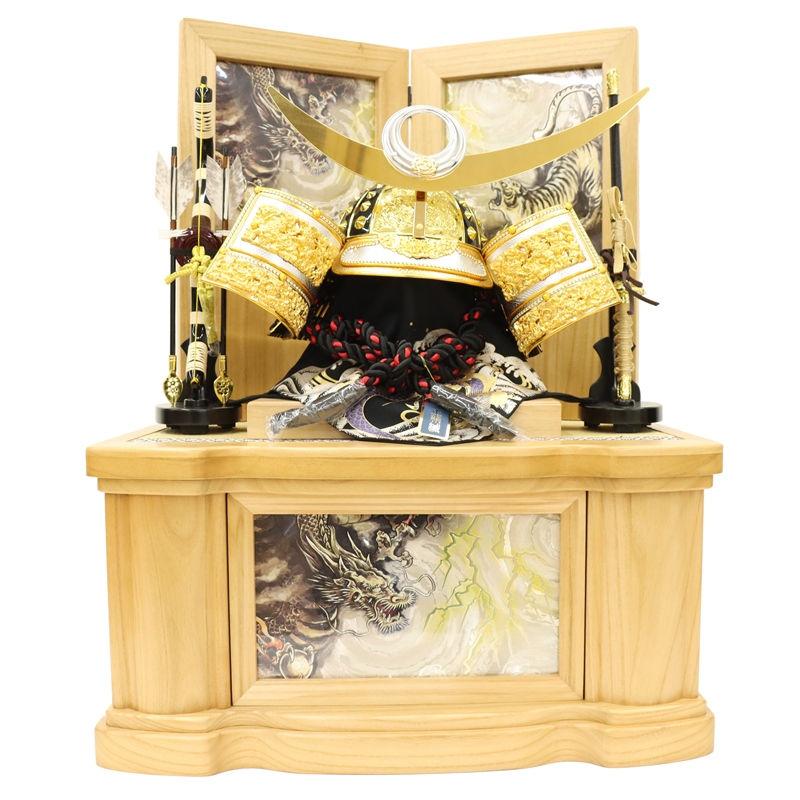 五月人形 兜飾り着用収納飾 25号 一成 上杉謙信 彫金風木目 2025-tb045