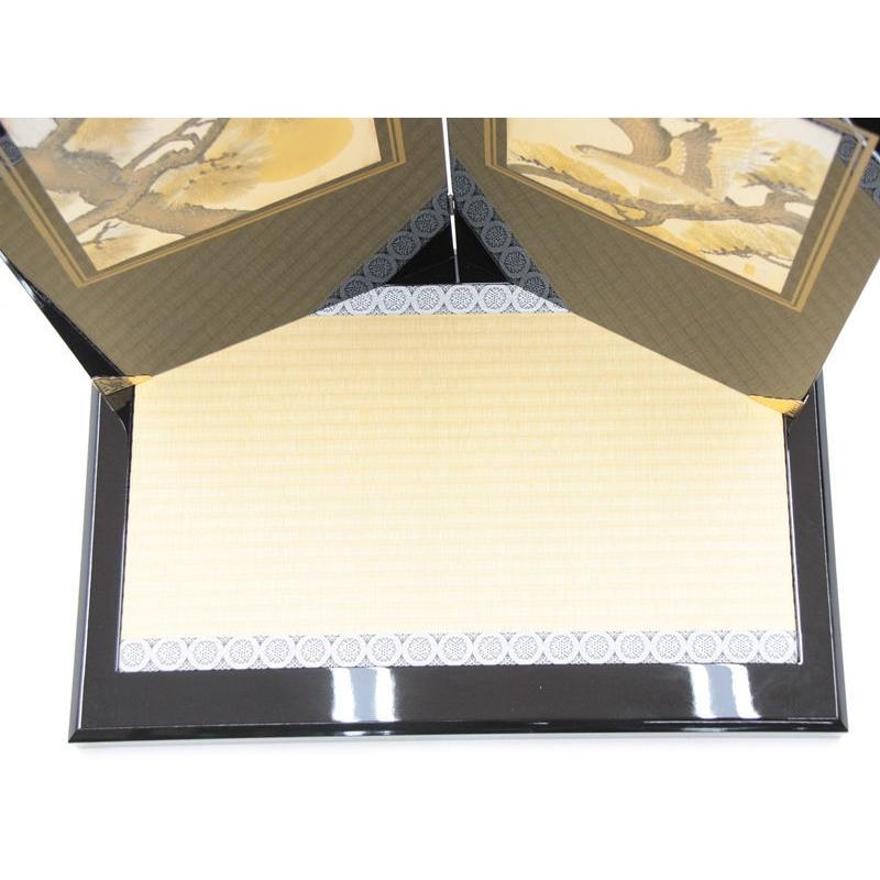 アウトレット品 五月人形平飾台 屏風・台セット 20号 黒塗 彫金松鷹