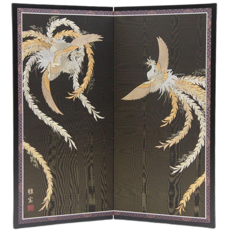 アウトレット品 五月人形五月屏風 屏風のみ 30号 黒川又木目 鳳凰 二曲