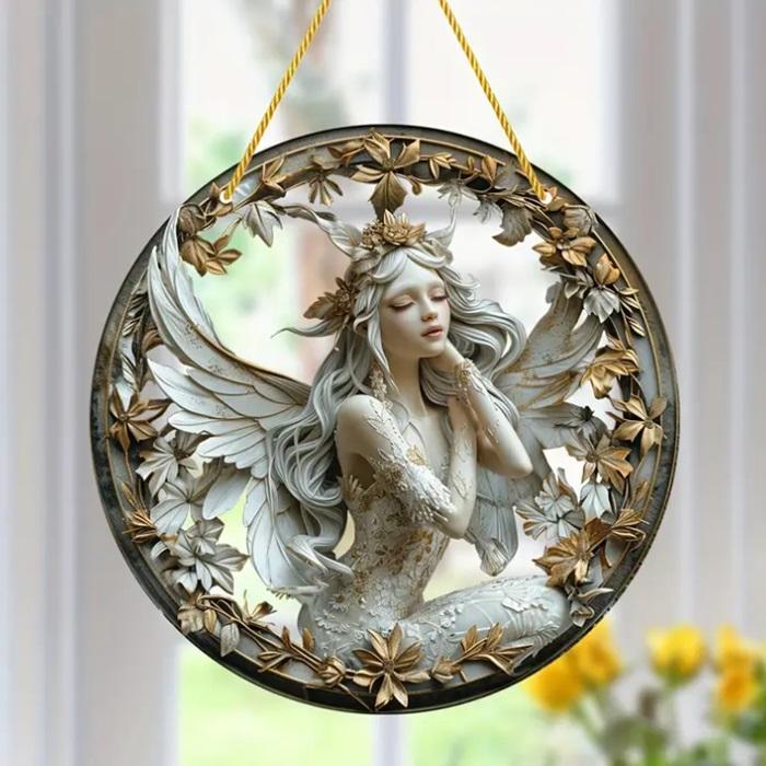 アクリル製半透明の妖精 サンキャッチャー ステンドグラス 吊り型