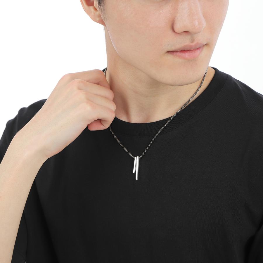 ネックレス メンズ 2連 スティック プレート ブラック ゴールド