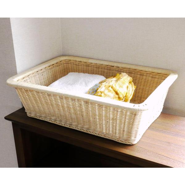 脱衣 カゴ 籐 ラタン 天然素材 旅館 銭湯 バスケット 長方形 53cm 業務