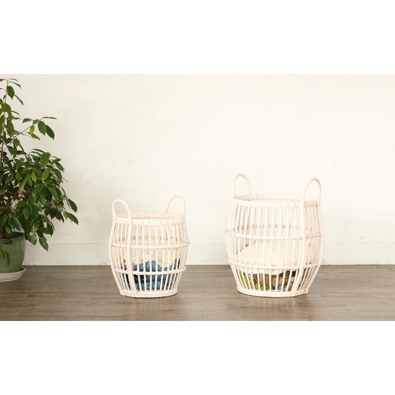 ラタン ランドリー バスケット 大小 2個セット 洗濯カゴ 籐 おしゃれ