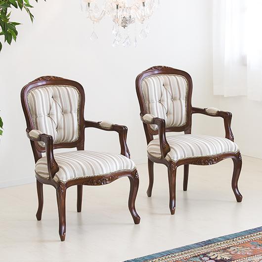 チェア 2脚セット 肘置き ヨーロピアン家具 クラシック 猫脚 ロココ