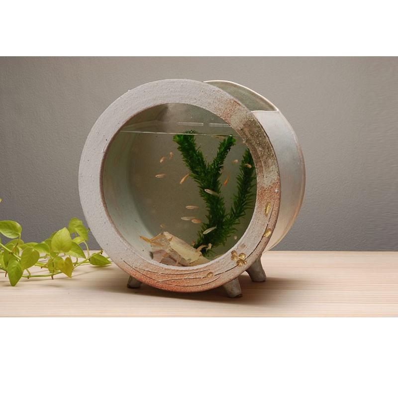 信楽焼き 水槽 和風 白金彩丸(小) 幅22.5 高さ23 金魚鉢 陶器製水槽