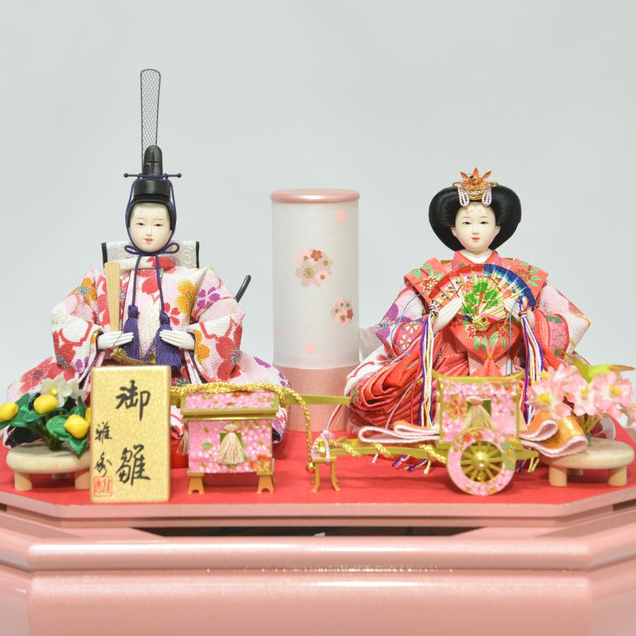 雛人形 ケース飾り 親王飾り ピンク 前面アクリルケース 小芥子親王