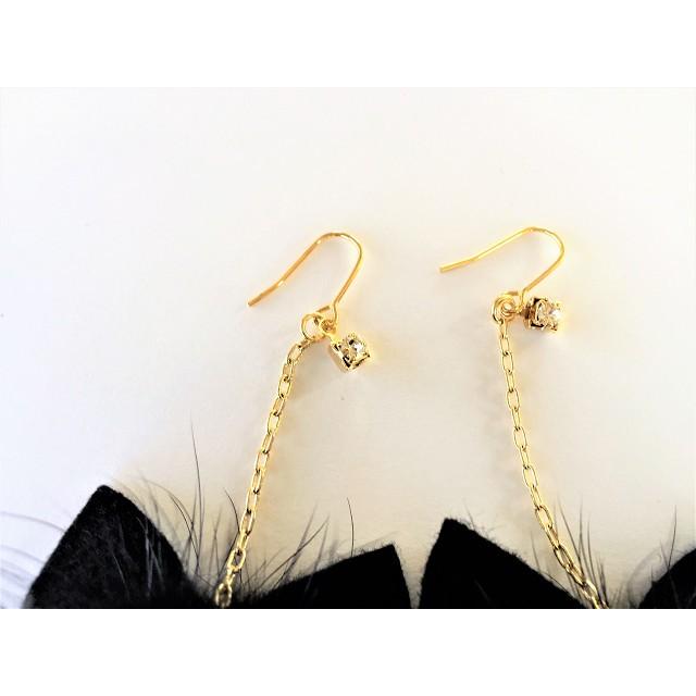 送料無料 黒猫 ミンク ファー ピアス/. シルバー /ゴールド ねこ 猫