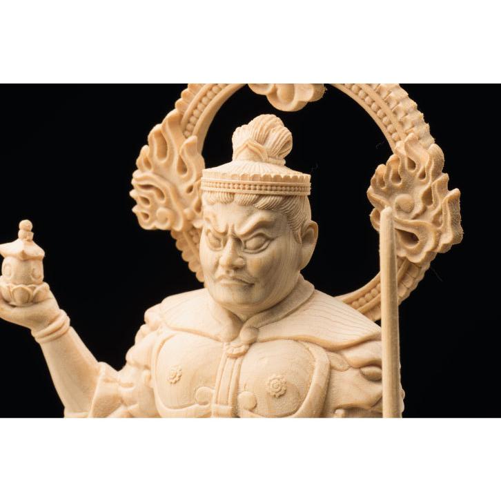 KW-1242 檜細密彫り 猛虎毘沙門天 七福神 武神 毘沙門天 厄除け お守り