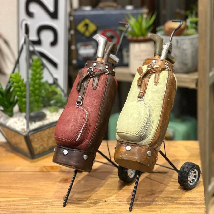 レトロ オブジェ ゴルフバッグ 白・赤 アンティーク 昭和レトロ 置物