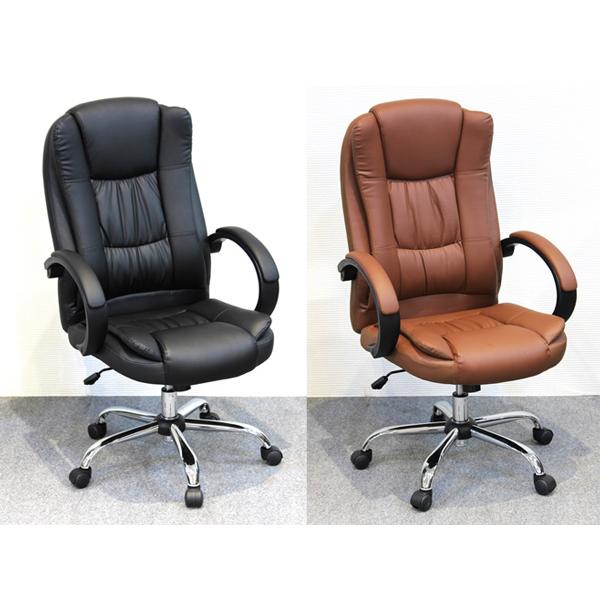 デスクチェア 合成皮革張り肘掛け付きオフィスチェアー ブラウン色