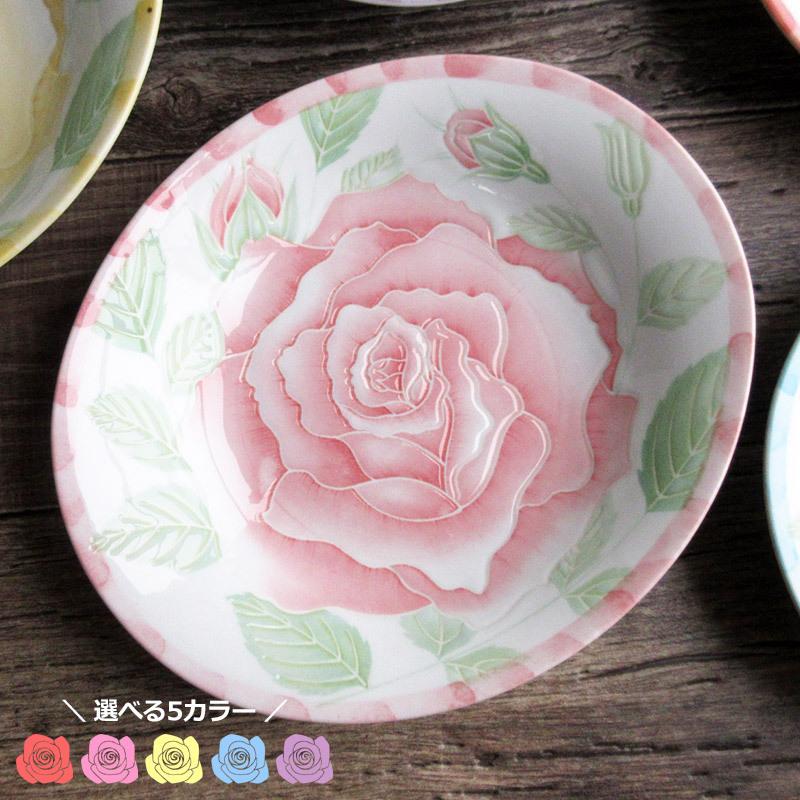カレー皿 24.5cm オーバル皿 深皿 楕円皿 食器 プレート バラ柄 ローズ