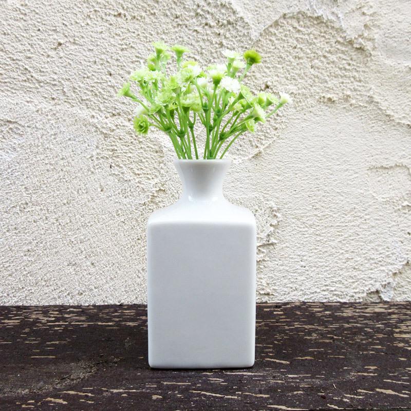 一輪挿し 花瓶 陶器 ミニ 白 四角 インテリア おしゃれ / 白い丸首