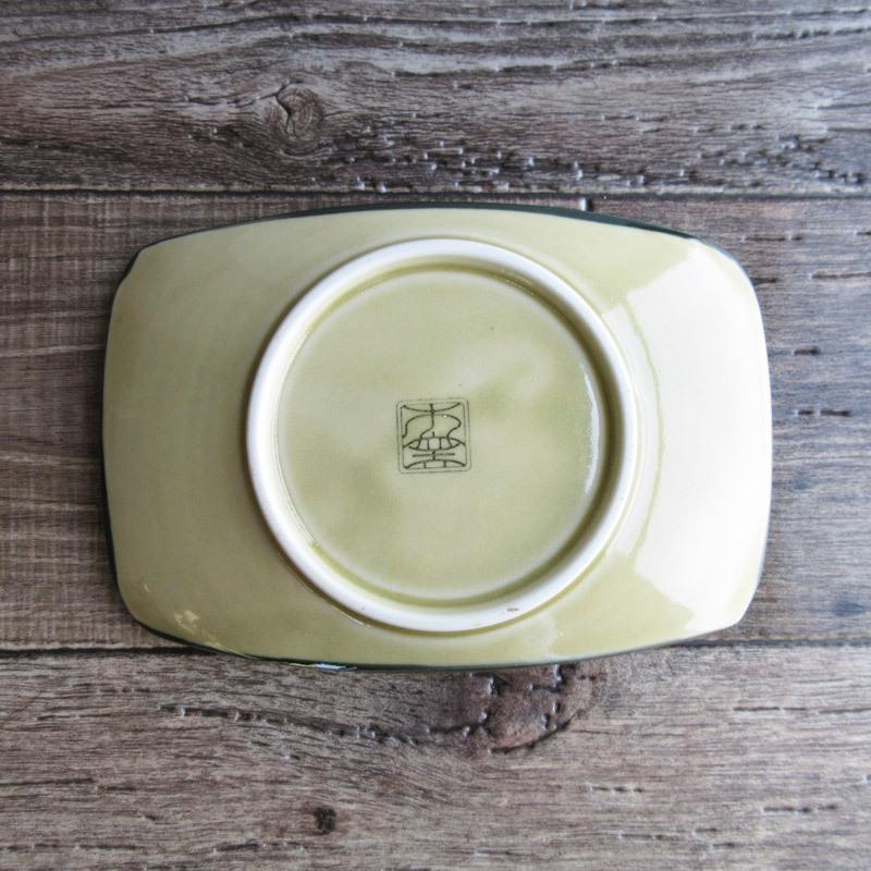 土灰釉十草 長角皿 18.5cm / 焼き物皿 お刺身 天ぷら 焼魚 卵焼き 梅柄