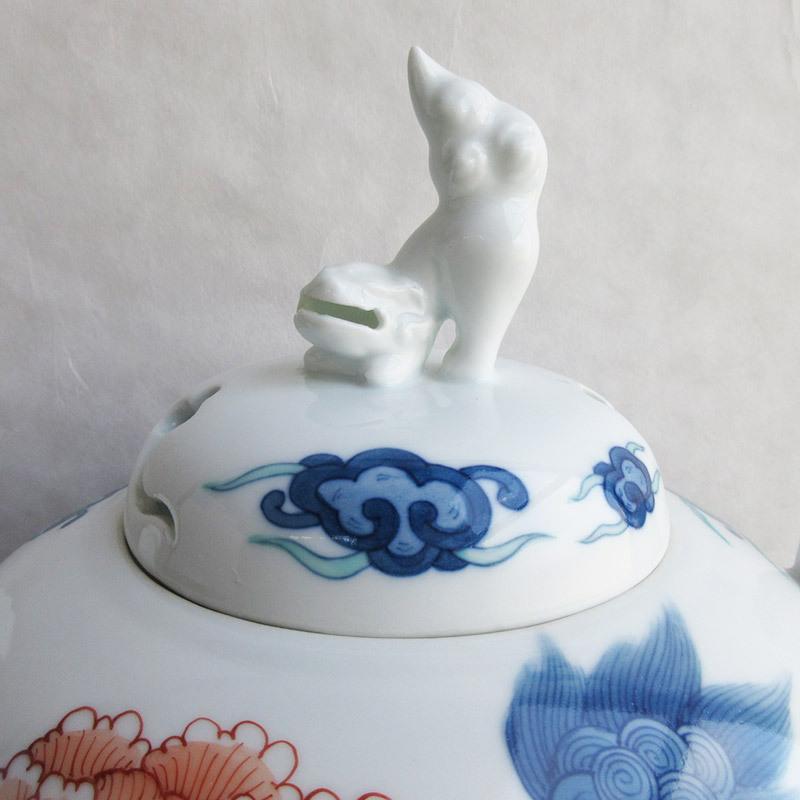 香炉 蓋付 陶器 唐獅子 鳳凰 不死鳥 和風置物 縁起物 魔除け 床の間